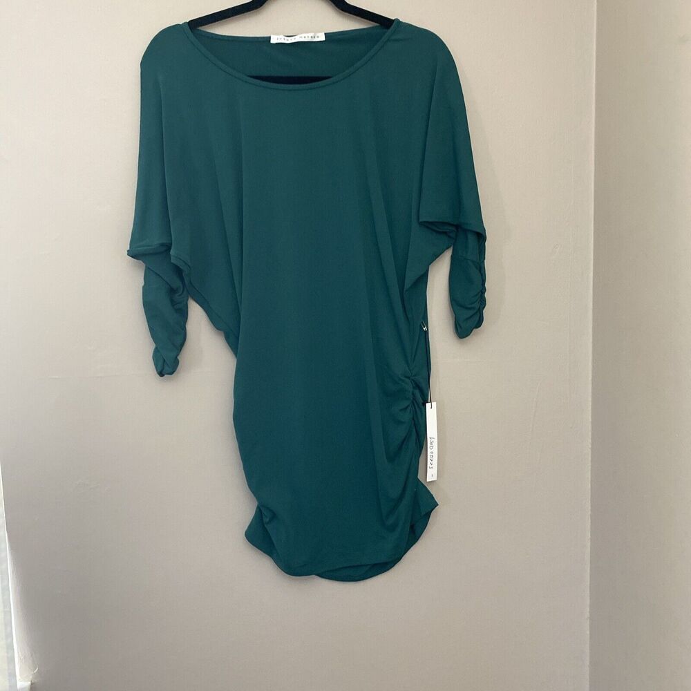 Susana Monaco Bodycon Shirt Dress Ruched Sides and Sleeves Pullover Small green
